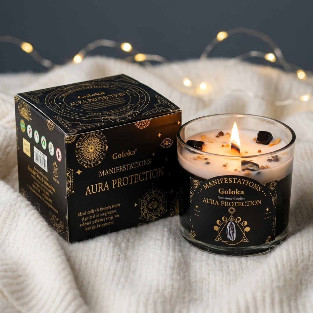 Manifestations Aura Protection 9oz Gemstone Infused Candle Pack