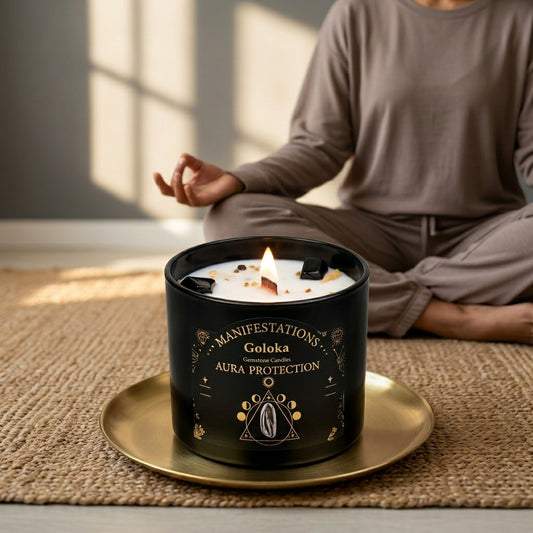 Manifestations Aura Protection 9oz Gemstone Infused Candle Pack