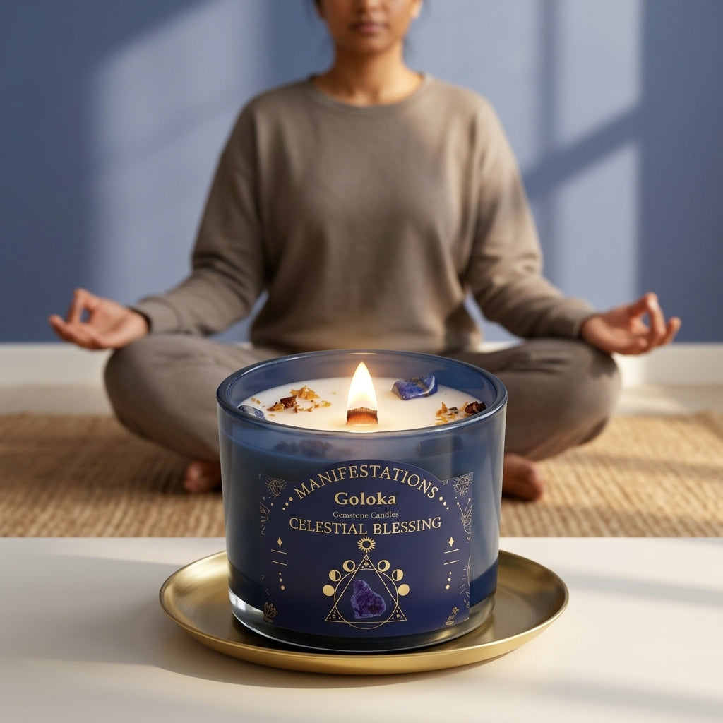Manifestations Celestial Blessing 9oz Gemstone Infused Candle Pack