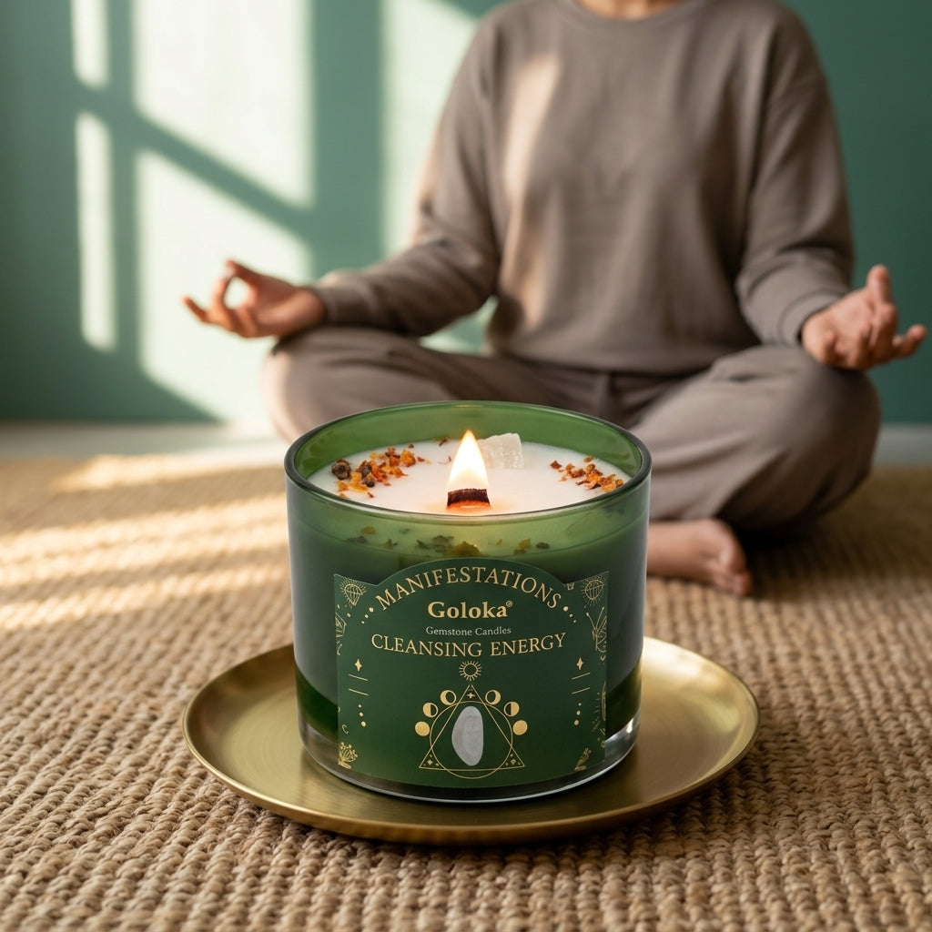 Manifestations Cleansing Energy 9oz Gemstone Infused Candle Pack