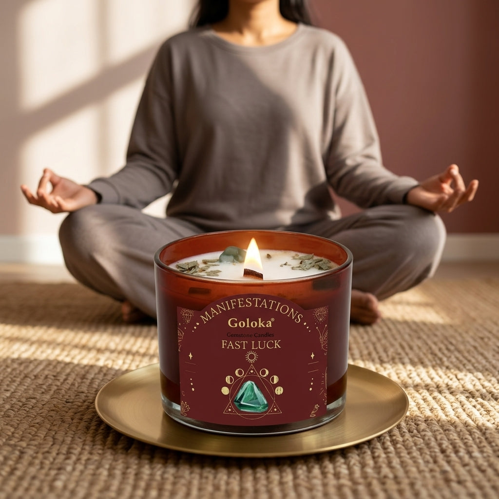 Manifestations Fast Luck 9oz Gemstone Infused Candle Pack