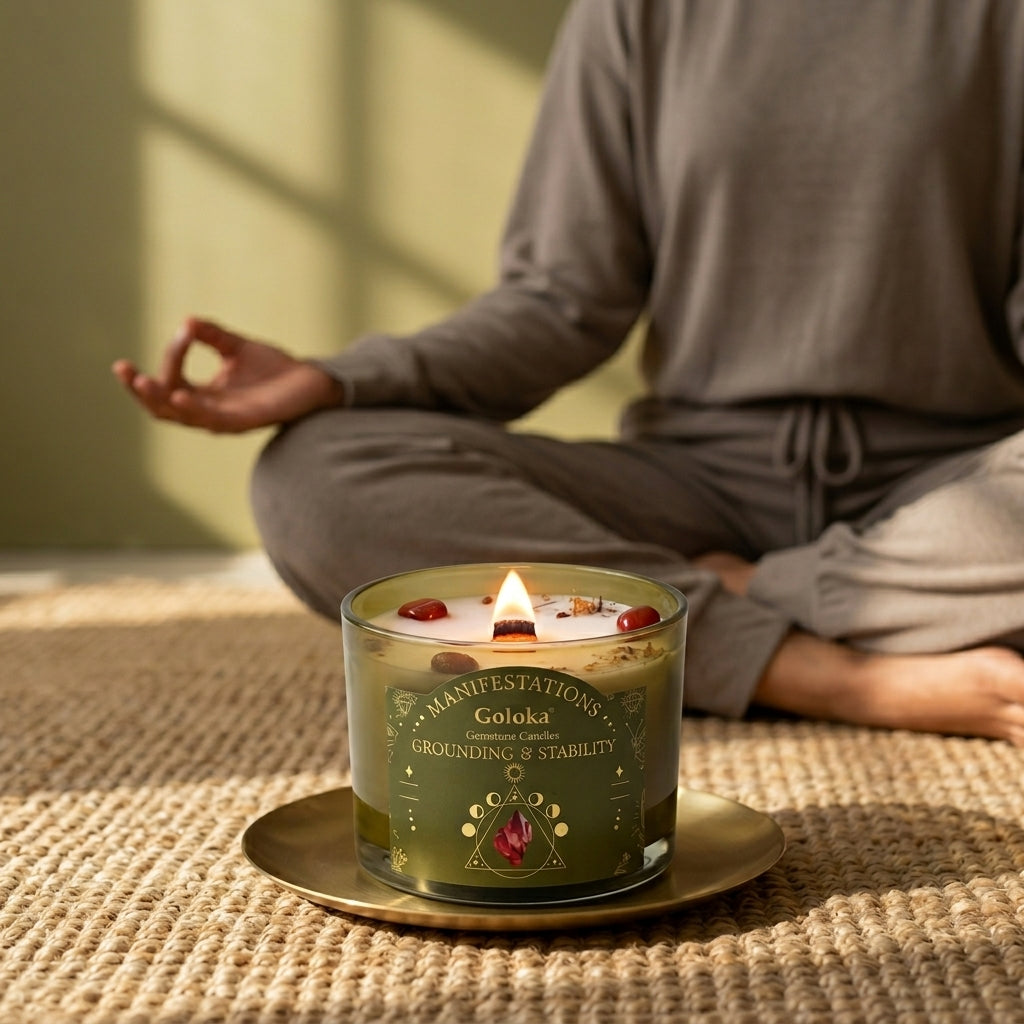 Manifestations Grounding & Stability 9oz Gemstone Infused Candle Pack