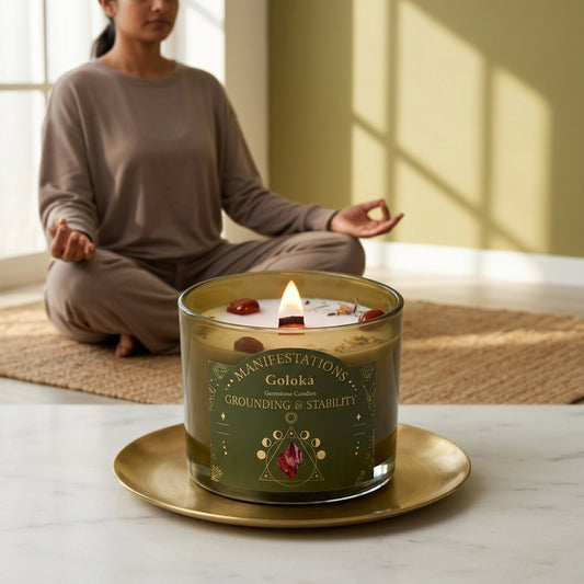 Manifestations Grounding & Stability 9oz Gemstone Infused Candle Pack