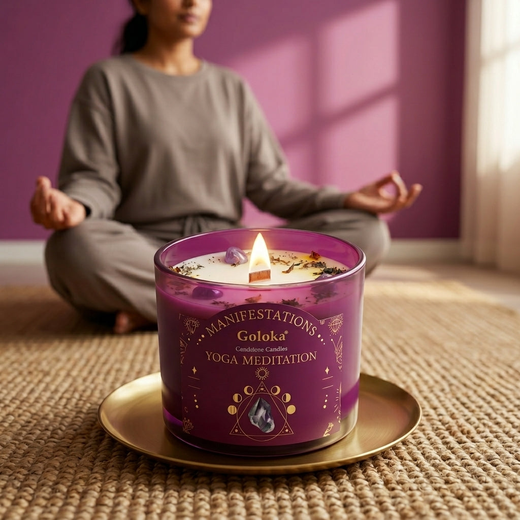 Manifestations Yoga Meditation 9oz Gemstone Infused Candle Pack