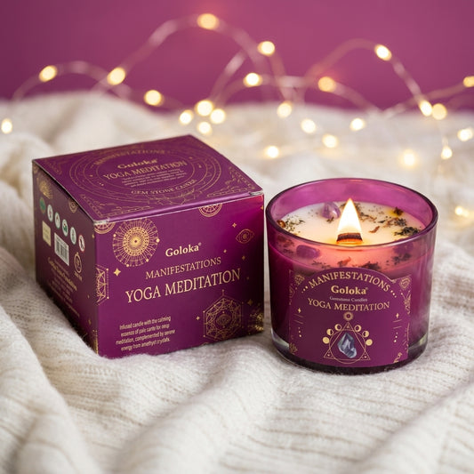 Manifestations Yoga Meditation 9oz Gemstone Infused Candle Pack