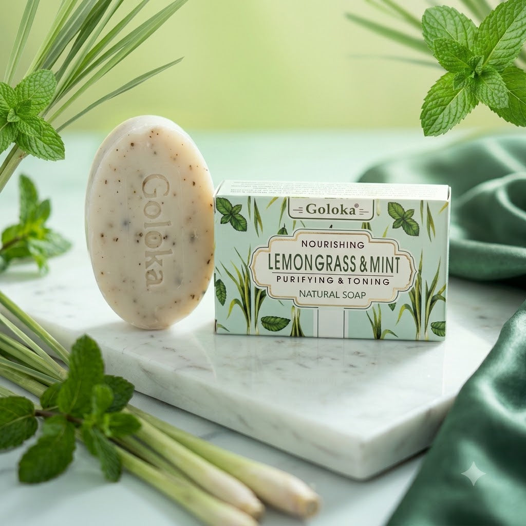 GOLOKA Lemon & Peppermint Bath Soap, 75g Each – Fresh Citrus & Herbal Fragrance Soap for Daily Bathing & Cleansing, Pack of 3