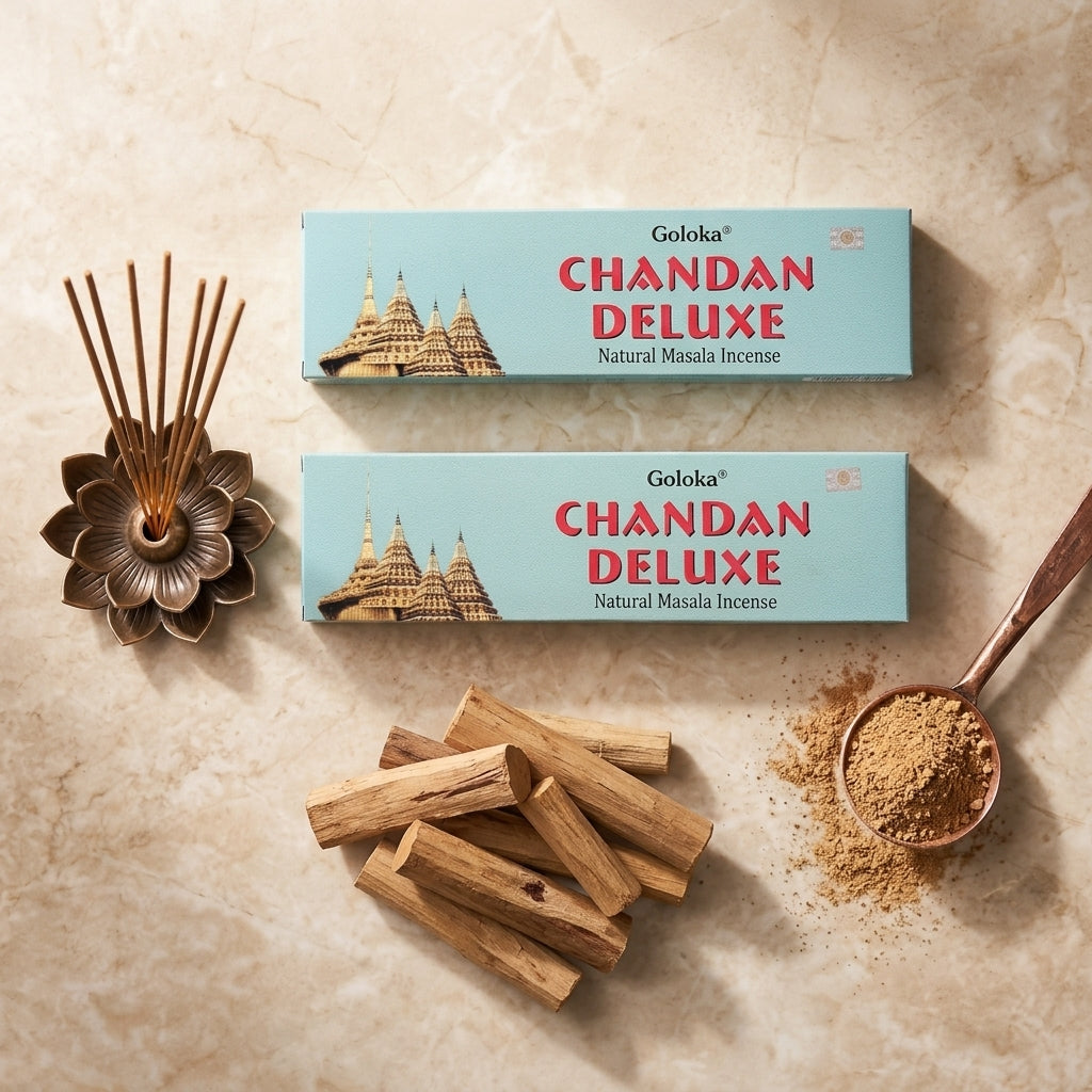 GOLOKA Chandan Deluxe Masala Wooden Agarbatti 100g | Pack of 2