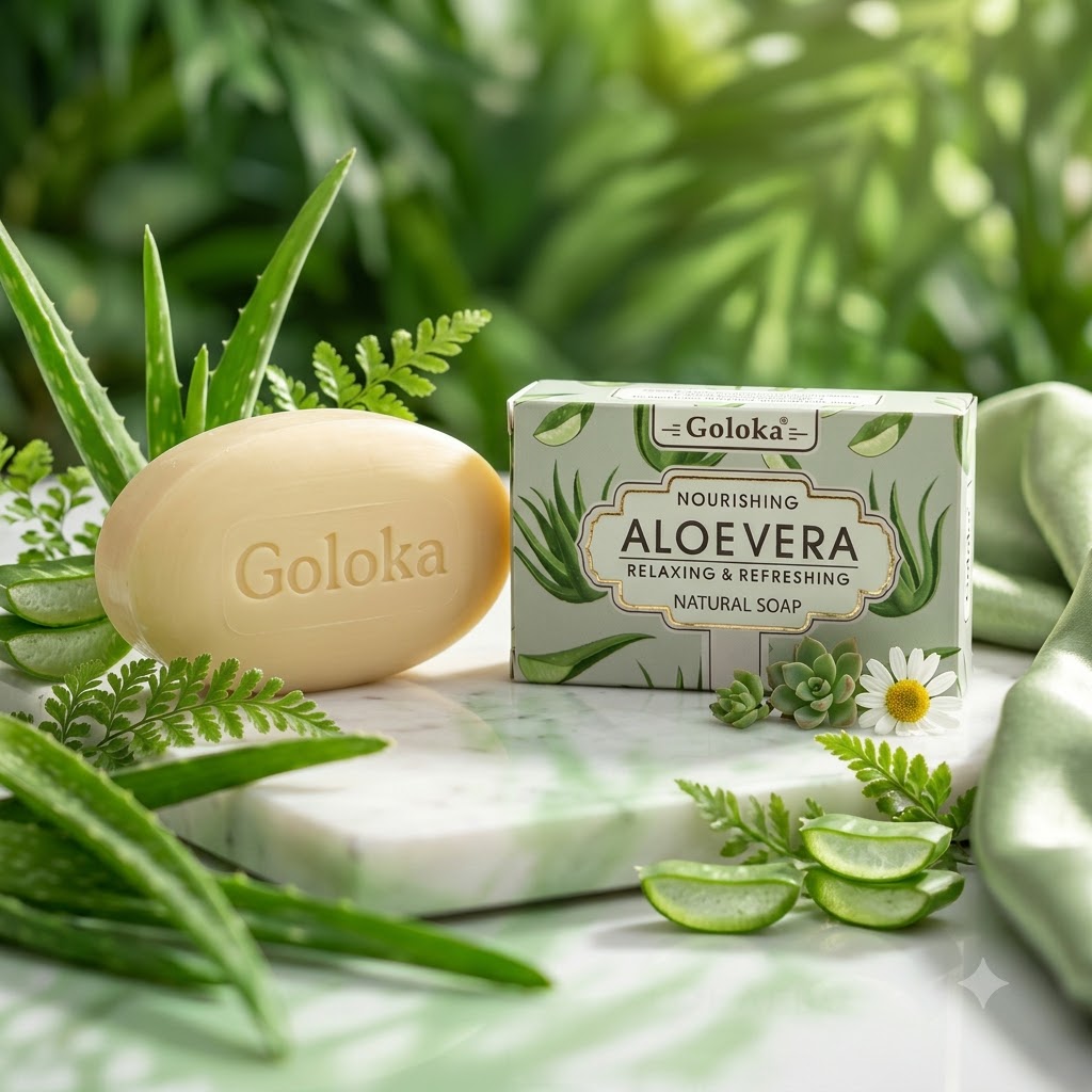 GOLOKA Aloe Vera Bath Soap, 75g Each – Refreshing Fragrance Soap for Daily Bathing & Cleansing, Pack of 3