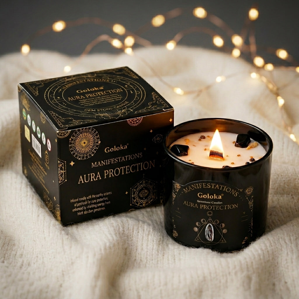 Manifestations Aura Protection 9oz Gemstone Infused Candle Pack