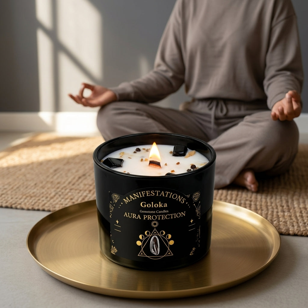 Manifestations Aura Protection 9oz Gemstone Infused Candle Pack