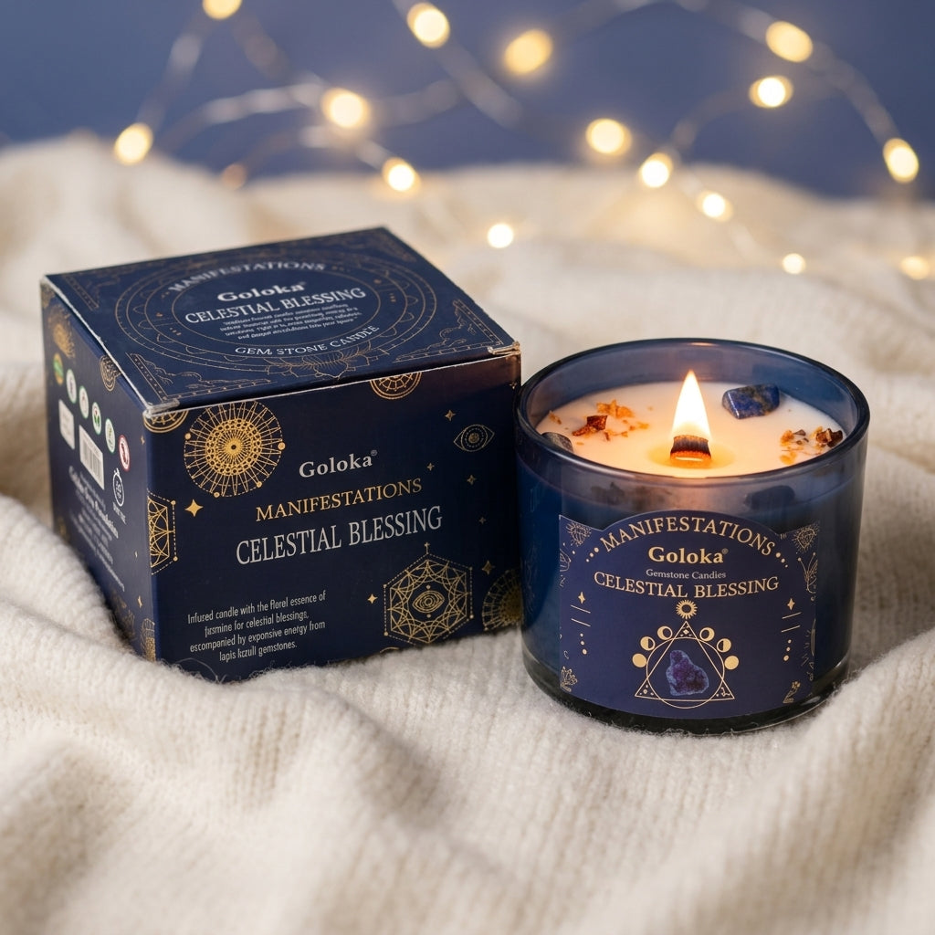 Manifestations Celestial Blessing 9oz Gemstone Infused Candle Pack