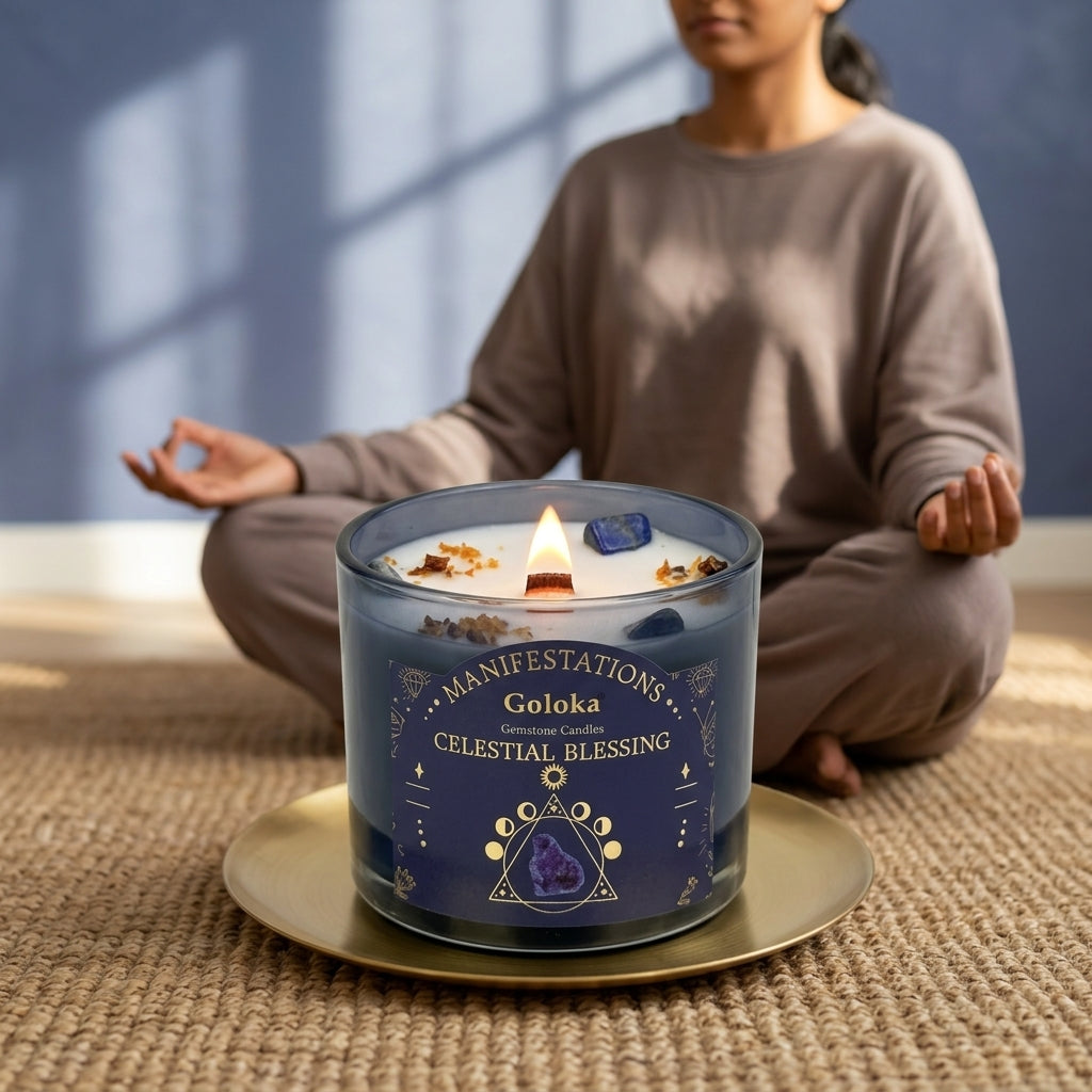 Manifestations Celestial Blessing 9oz Gemstone Infused Candle Pack