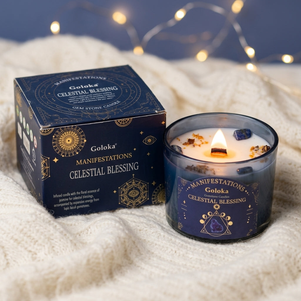 Manifestations Celestial Blessing 9oz Gemstone Infused Candle Pack