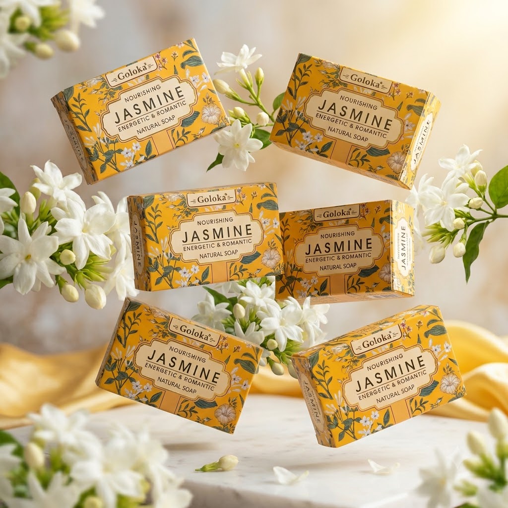 GOLOKA Jasmine Bath Soap, 75g Each – Floral Fragrance Soap for Daily Bathing & Cleansing, Pack of 3