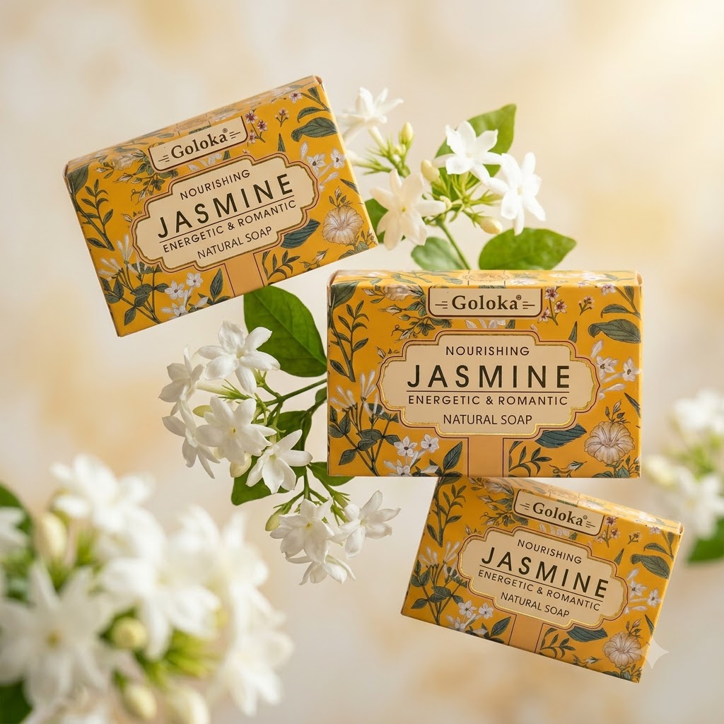 GOLOKA Jasmine Bath Soap, 75g Each – Floral Fragrance Soap for Daily Bathing & Cleansing, Pack of 3