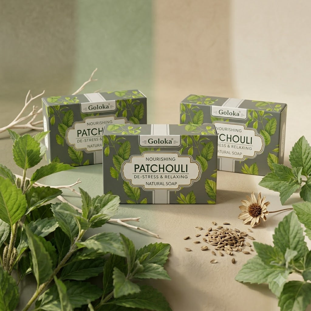 GOLOKA Patchouli Bath Soap, 75g Each – Earthy Aromatic Fragrance Soap for Daily Bathing & Cleansing, Pack of 3