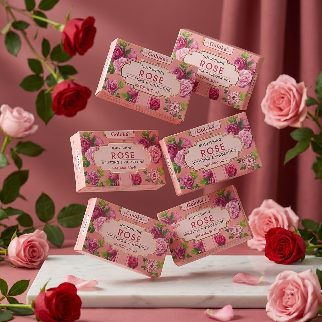 GOLOKA Rose Bath Soap, 75g Each – Floral Fragrance Soap for Daily Bathing & Cleansing, Pack of 3