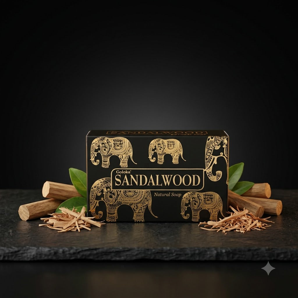 GOLOKA Sandalwood Bath Soap, 75g Each – Warm Woody Fragrance Soap for Daily Bathing & Cleansing, Pack of 3