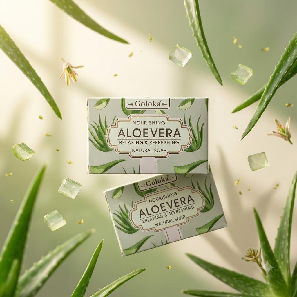 GOLOKA Aloe Vera Bath Soap, 75g Each – Refreshing Fragrance Soap for Daily Bathing & Cleansing, Pack of 3