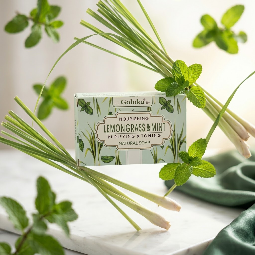 GOLOKA Lemon & Peppermint Bath Soap, 75g Each – Fresh Citrus & Herbal Fragrance Soap for Daily Bathing & Cleansing, Pack of 3