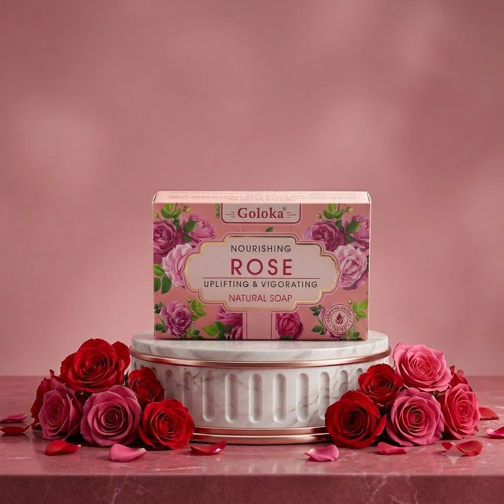 GOLOKA Rose Bath Soap, 75g Each – Floral Fragrance Soap for Daily Bathing & Cleansing, Pack of 3