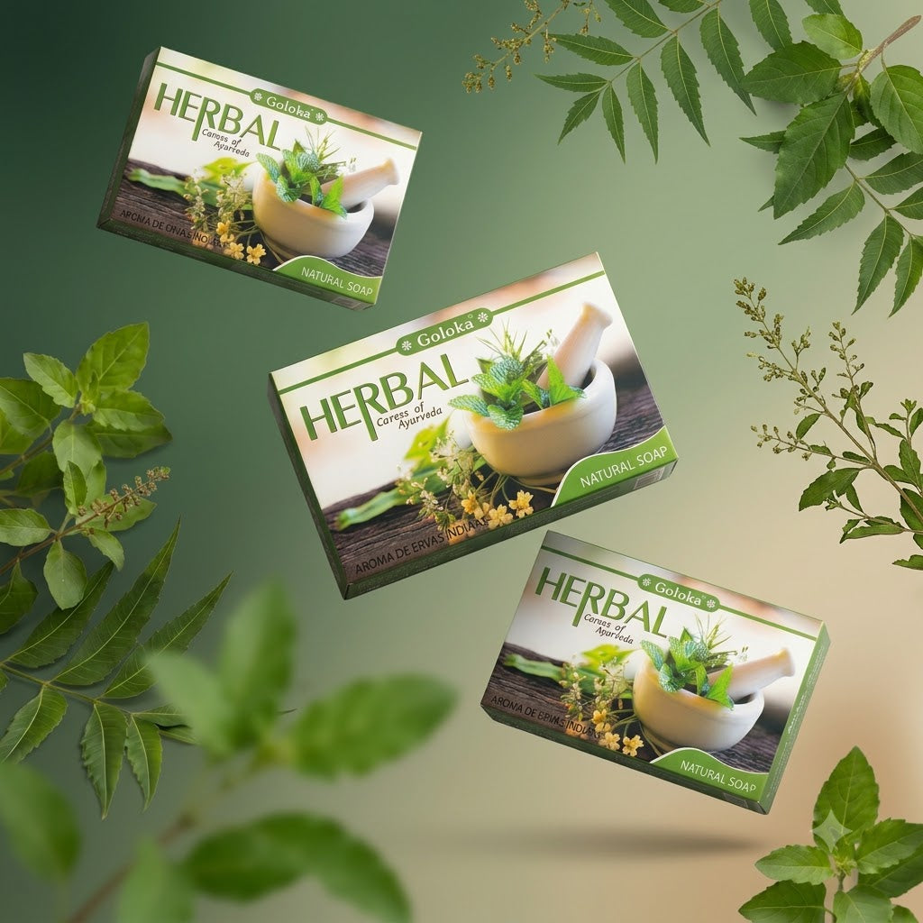 GOLOKA Herbal Bath Soap, 75g Each – Fresh Herbal Fragrance Soap for Daily Bathing & Cleansing, Pack of 3