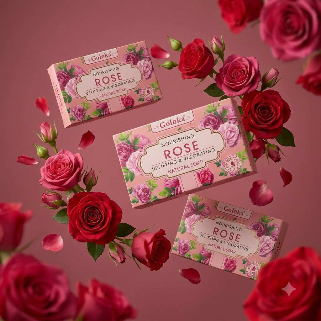 GOLOKA Rose Bath Soap, 75g Each – Floral Fragrance Soap for Daily Bathing & Cleansing, Pack of 3