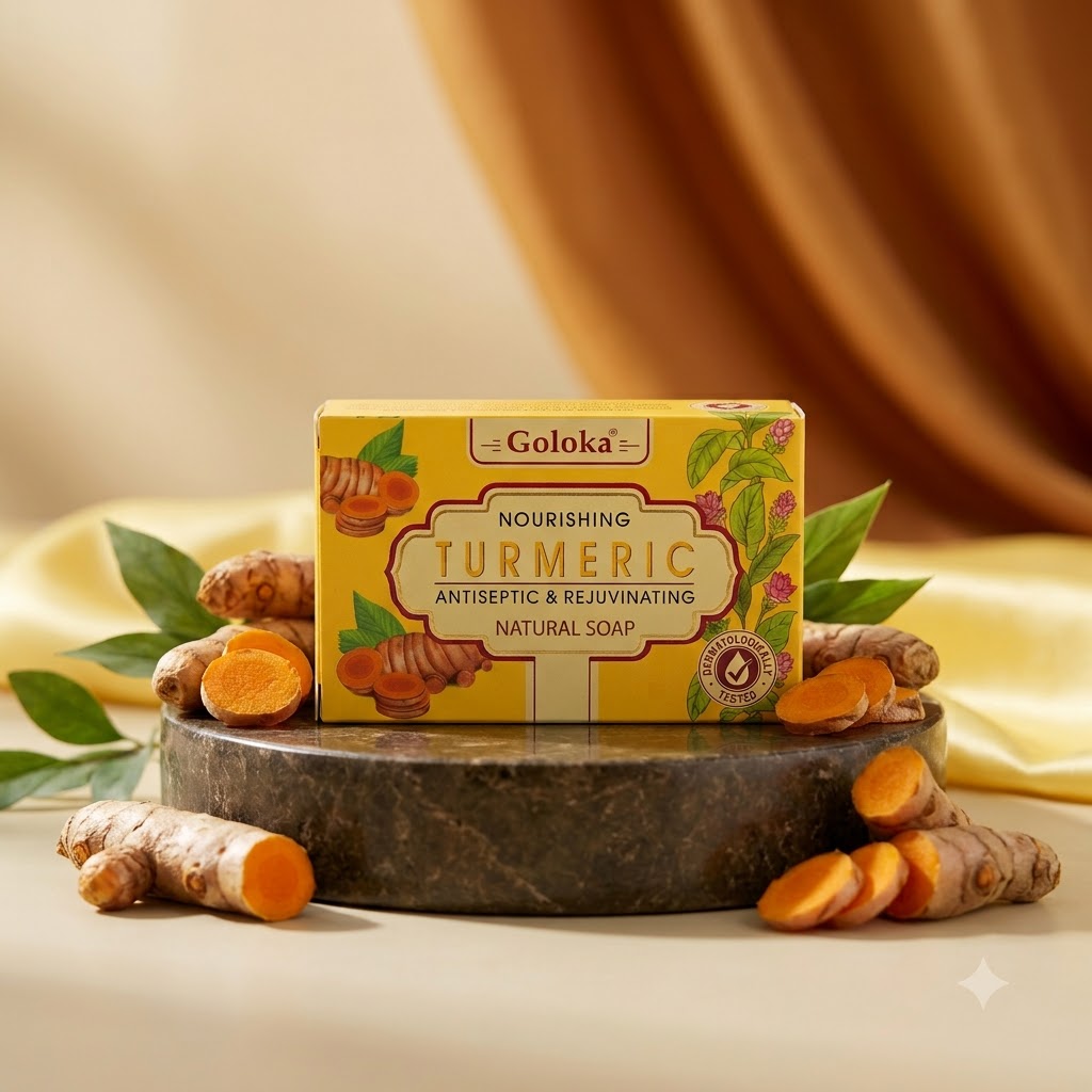 GOLOKA Turmeric Bath Soap, 75g Each – Herbal Fragrance Soap for Daily Bathing & Cleansing, Pack of 3