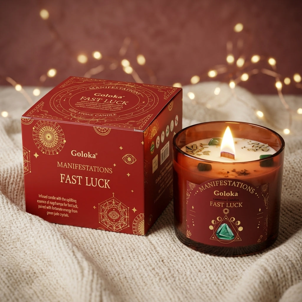 Manifestations Fast Luck 9oz Gemstone Infused Candle Pack