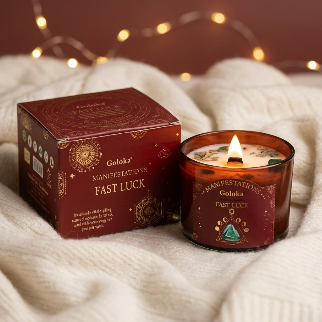 Manifestations Fast Luck 9oz Gemstone Infused Candle Pack