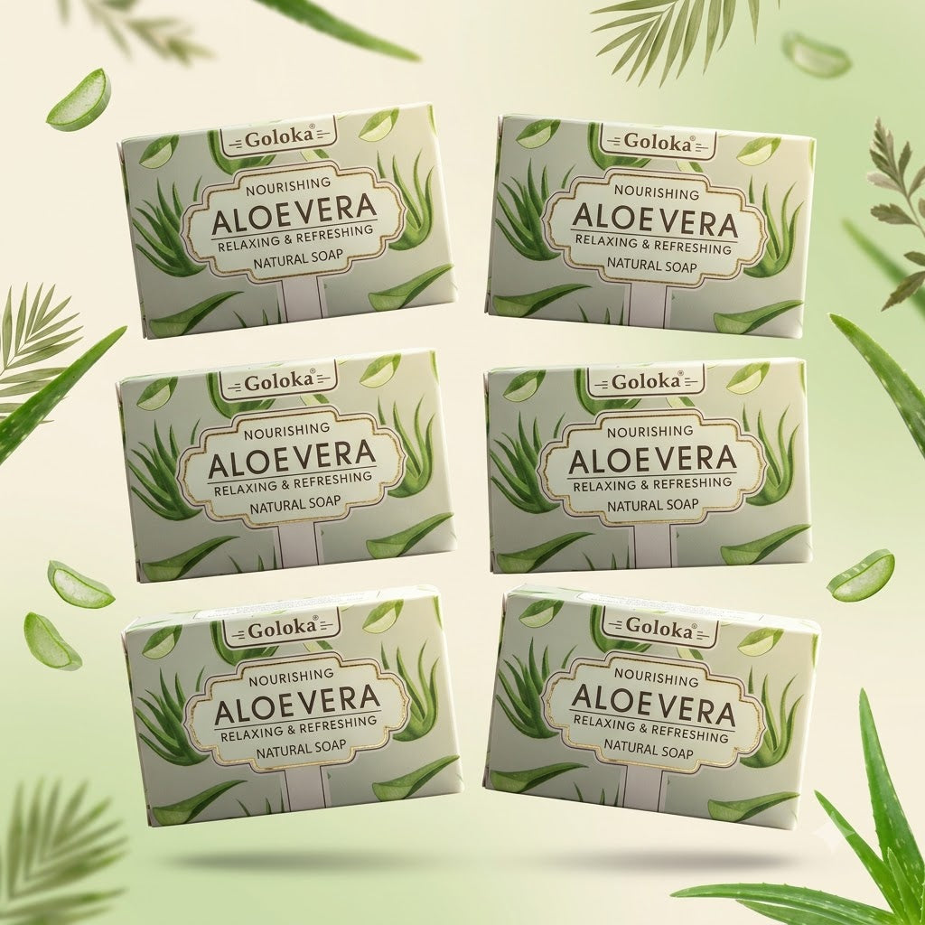 GOLOKA Aloe Vera Bath Soap, 75g Each – Refreshing Fragrance Soap for Daily Bathing & Cleansing, Pack of 3