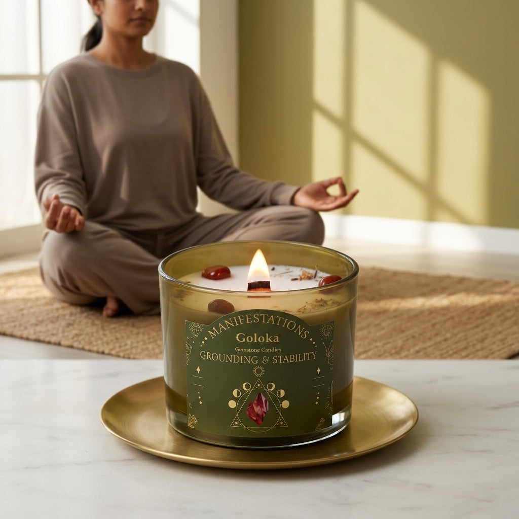 Manifestations Grounding & Stability 9oz Gemstone Infused Candle Pack