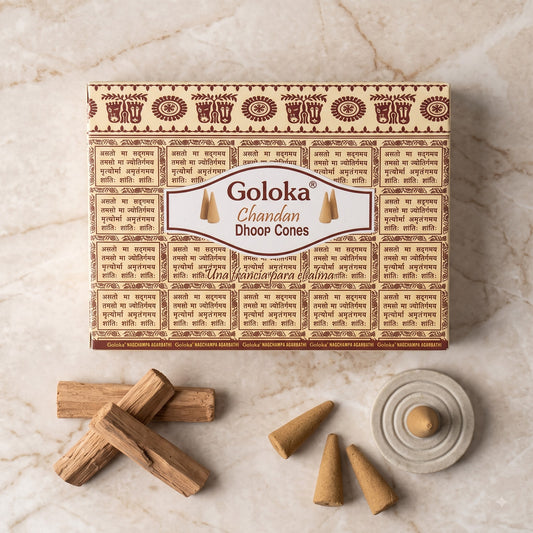 GOLOKA Premium Chandan Dhoop Cones – 10 Cones