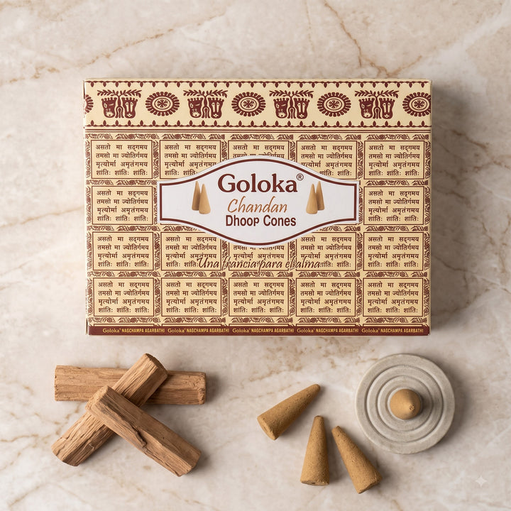 GOLOKA Premium Chandan Dhoop Cones – 10 Cones