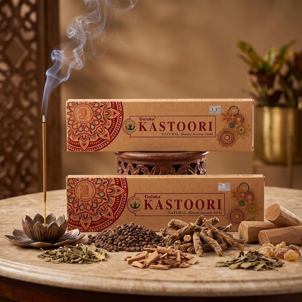 GOLOKA Organica Kastoori Masala Wood Agarbatti 100g | Pack of 2