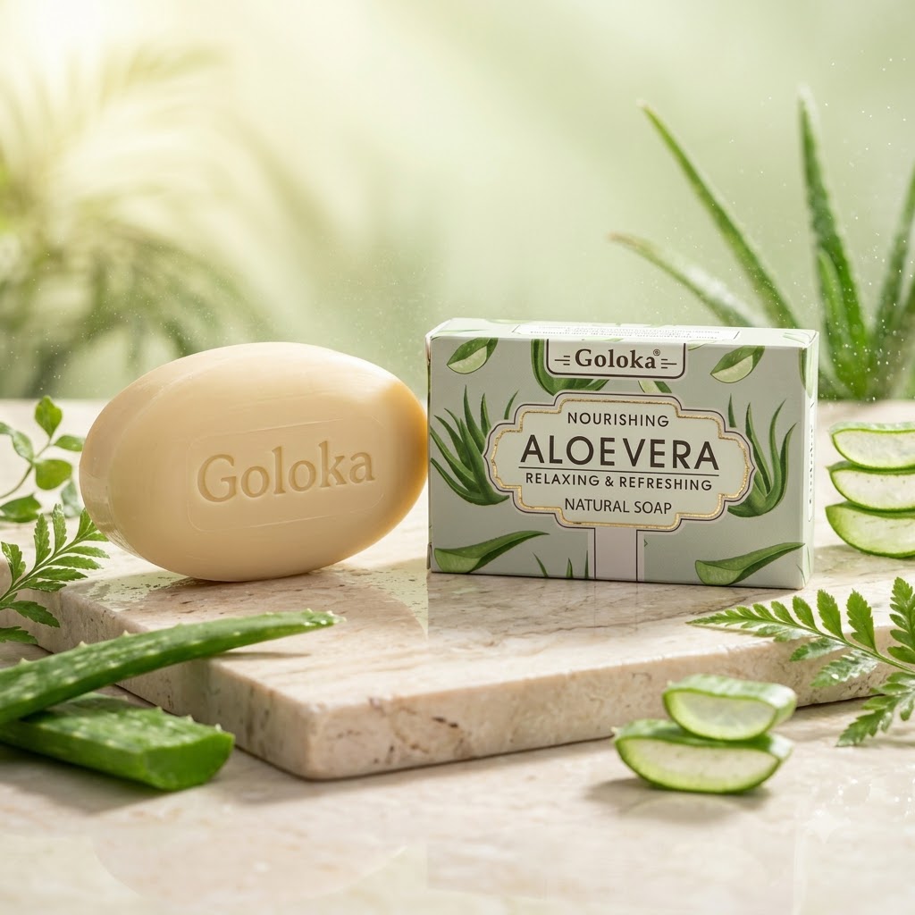 GOLOKA Aloe Vera Bath Soap, 75g Each – Refreshing Fragrance Soap for Daily Bathing & Cleansing, Pack of 3