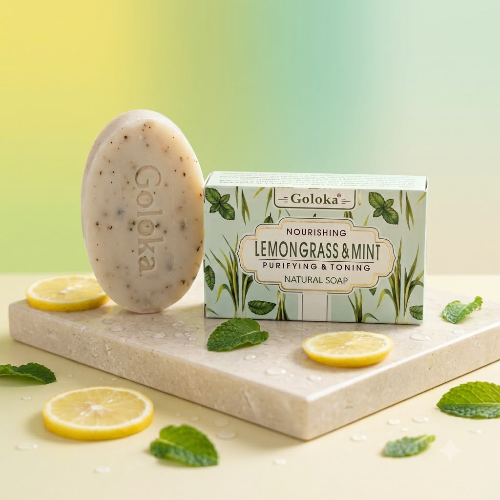 GOLOKA Lemon & Peppermint Bath Soap, 75g Each – Fresh Citrus & Herbal Fragrance Soap for Daily Bathing & Cleansing, Pack of 3