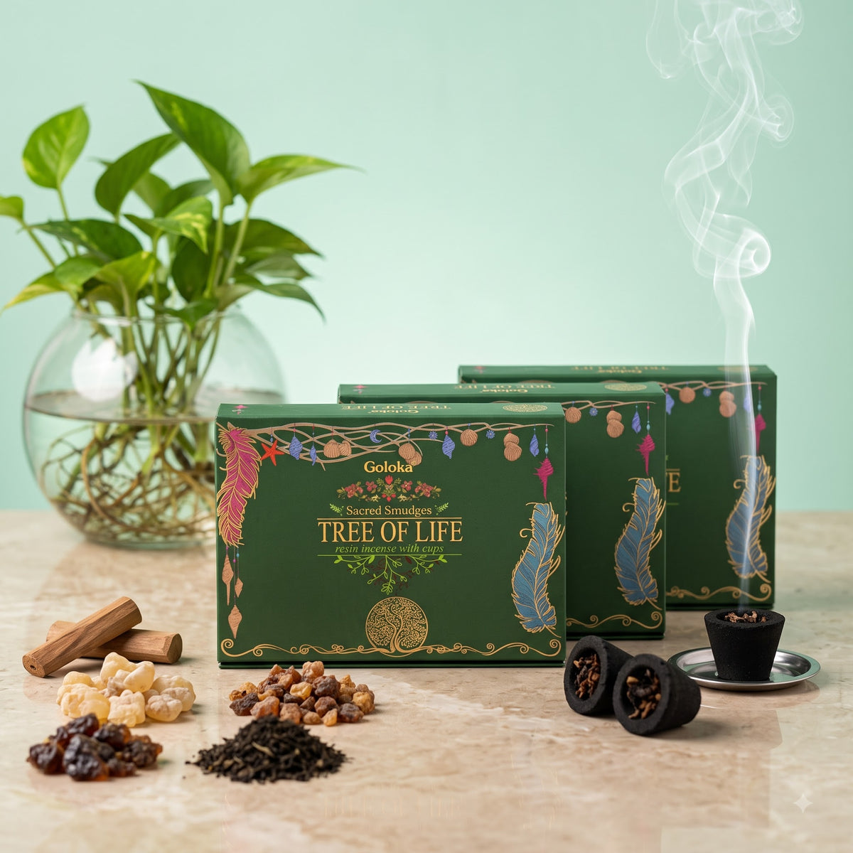 Tree Of Life Cup Sambrani Pack of 3