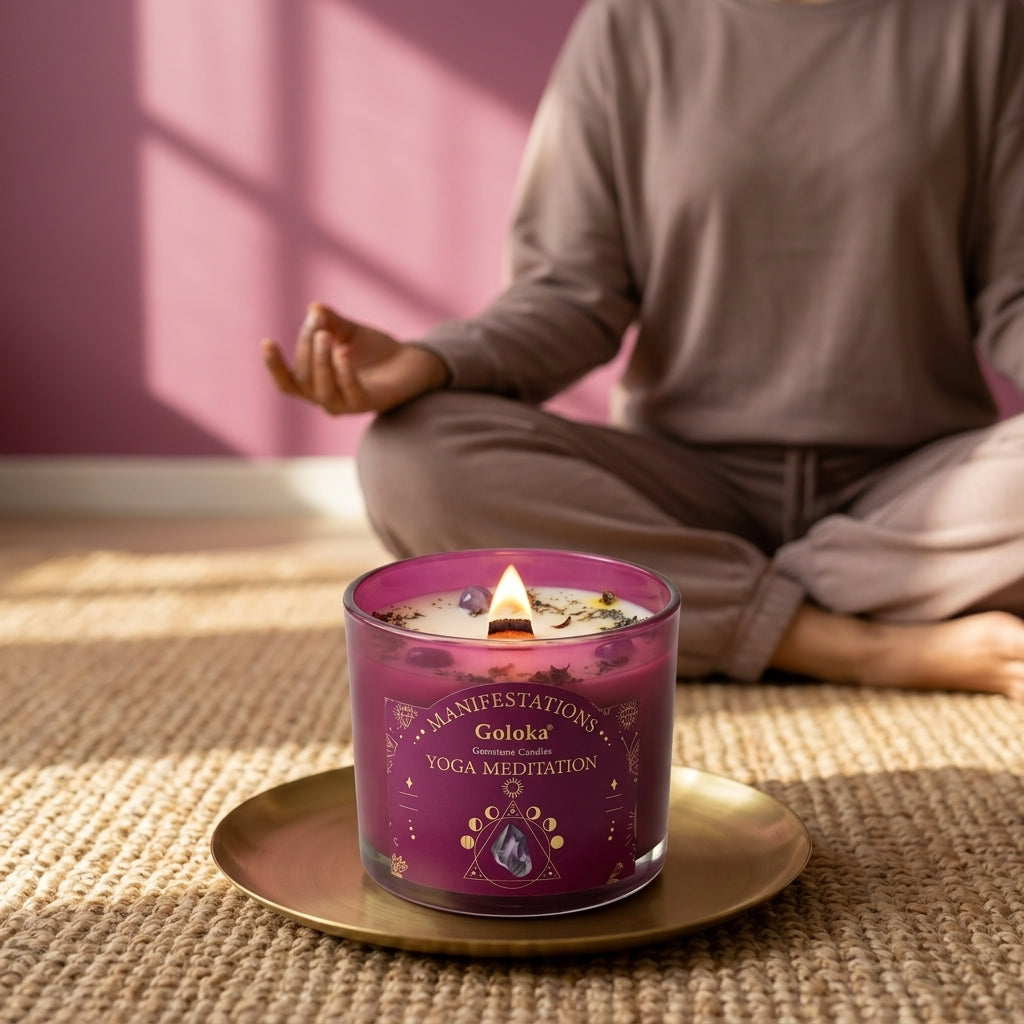 Manifestations Yoga Meditation 9oz Gemstone Infused Candle Pack