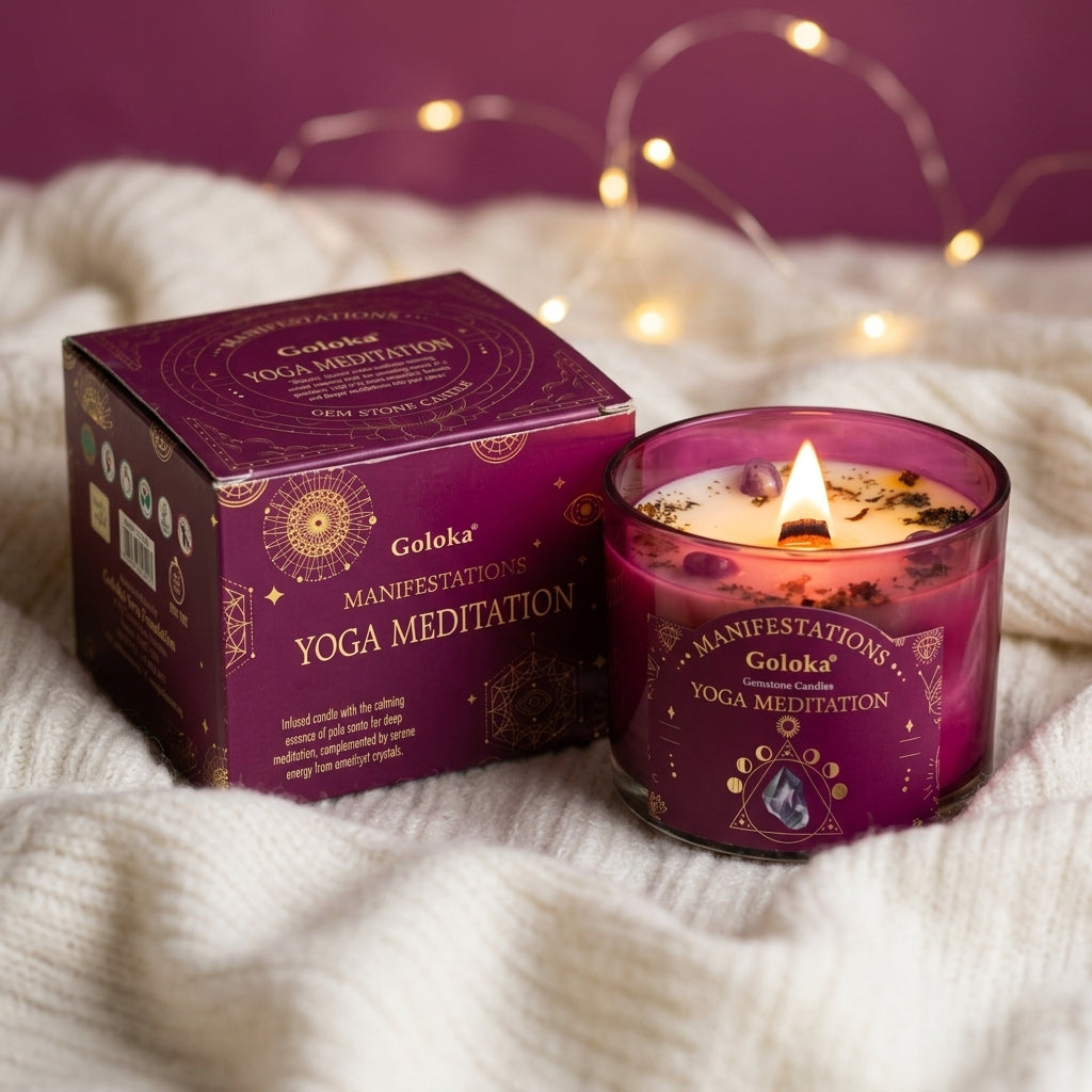 Manifestations Yoga Meditation 9oz Gemstone Infused Candle Pack