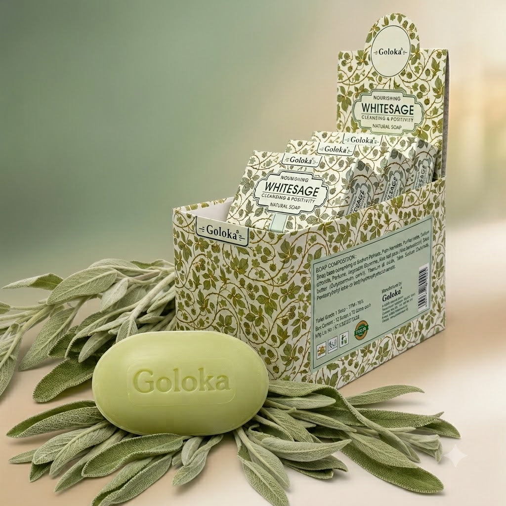 GOLOKA White Sage Bath Soap, 75g Each – Refreshing Herbal Fragrance Soap for Daily Bathing & Cleansing, Pack of 3