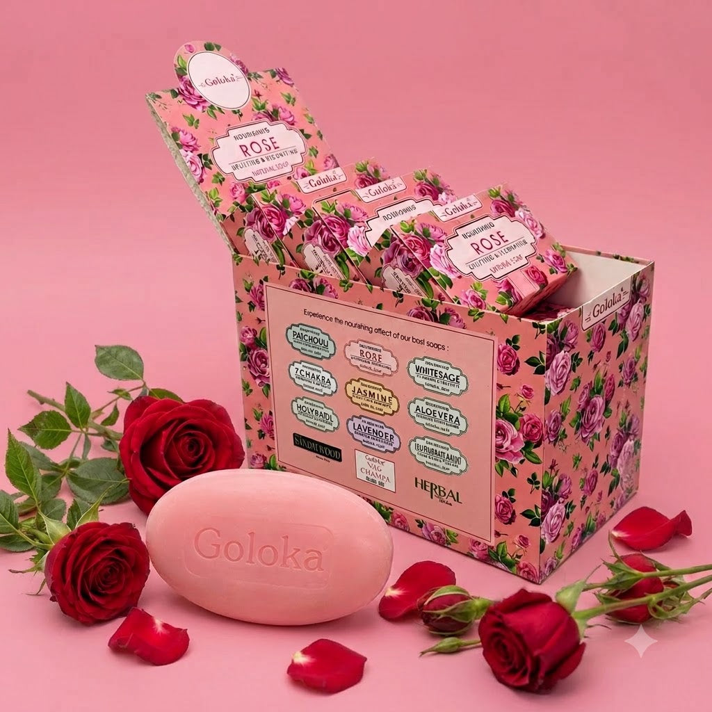 GOLOKA Rose Bath Soap, 75g Each – Floral Fragrance Soap for Daily Bathing & Cleansing, Pack of 3