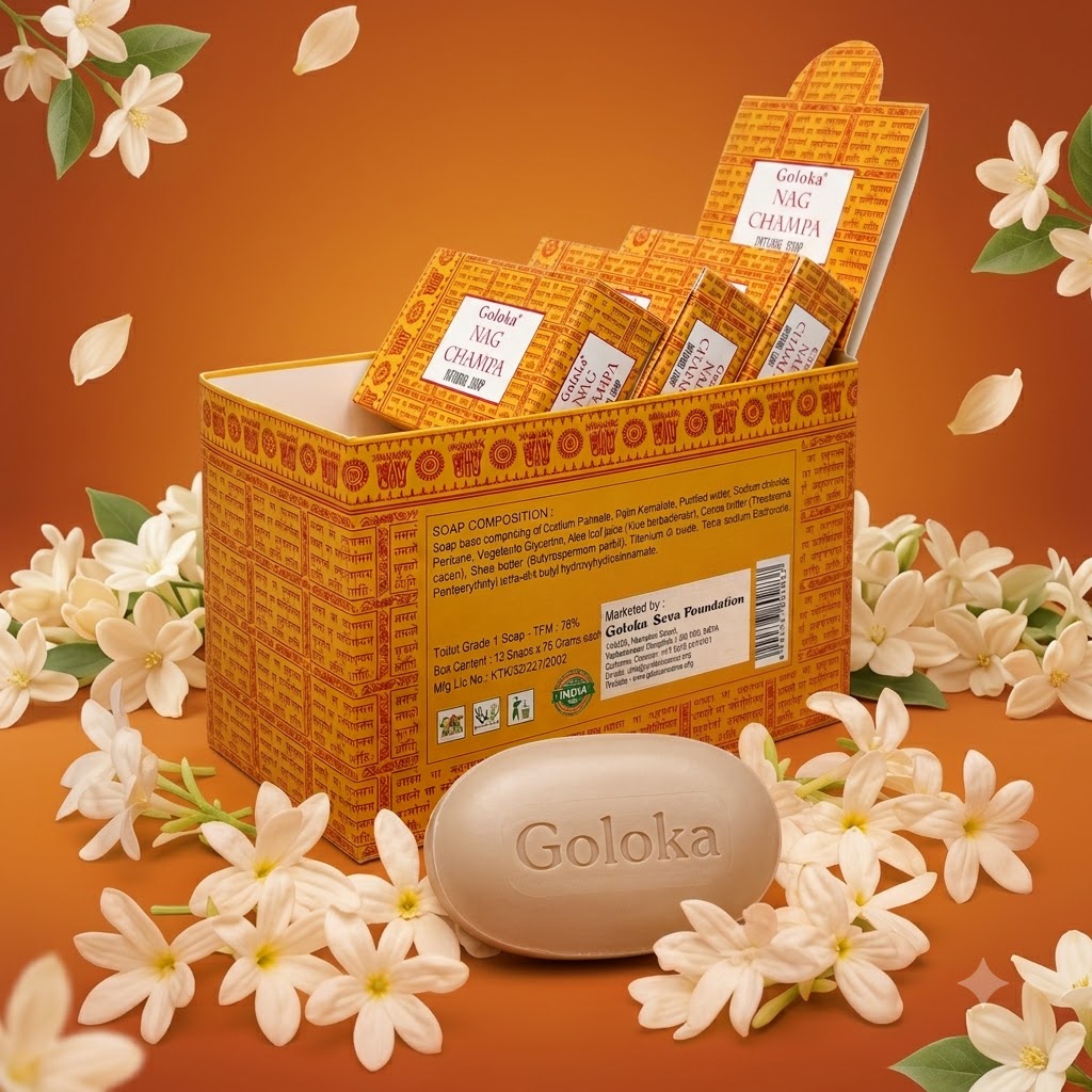 GOLOKA Nag Champa Bath Soap, 75g Each – Classic Floral-Aromatic Fragrance Soap for Daily Bathing & Cleansing, Pack of 3