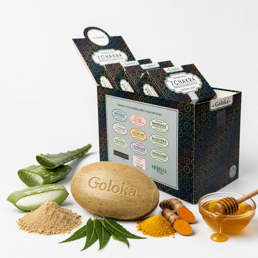 GOLOKA 7 Chakra Bath Soap, 75g Each – Herbal Fragrance Soap for Daily Bathing & Cleansing, Pack of 3