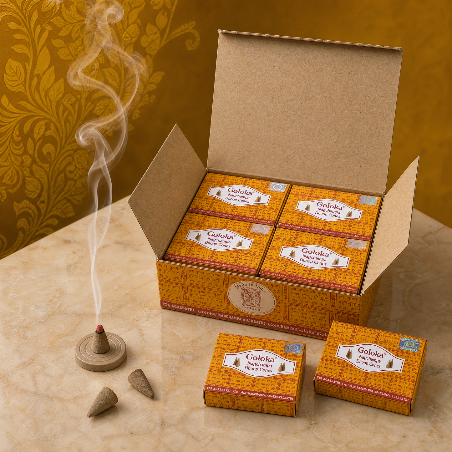GOLOKA Nagchampa Dhoop Cones – 10 Cones