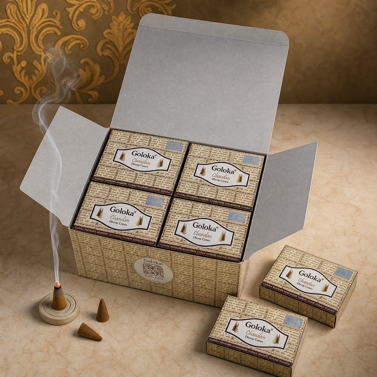 GOLOKA Premium Chandan Dhoop Cones – 10 Cones