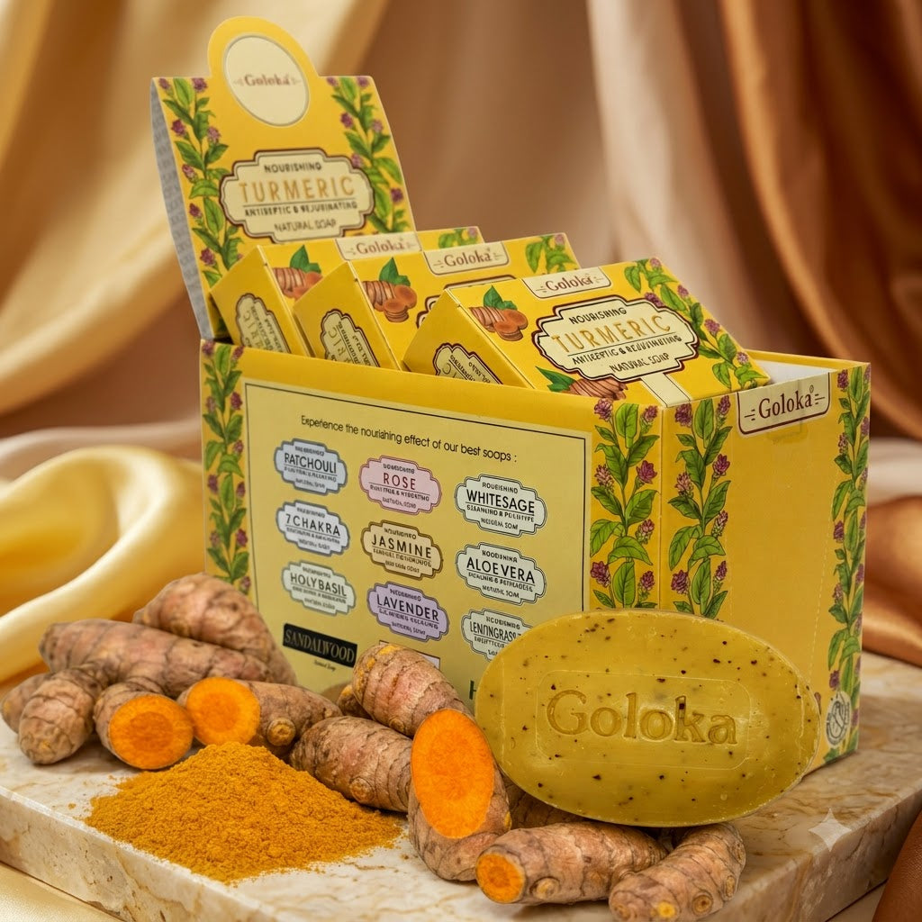 GOLOKA Turmeric Bath Soap, 75g Each – Herbal Fragrance Soap for Daily Bathing & Cleansing, Pack of 3