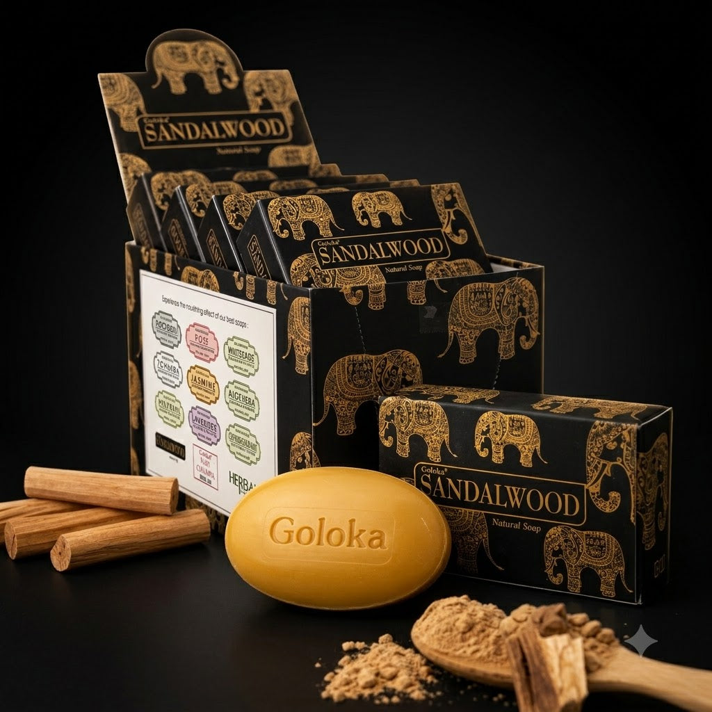 GOLOKA Sandalwood Bath Soap, 75g Each – Warm Woody Fragrance Soap for Daily Bathing & Cleansing, Pack of 3