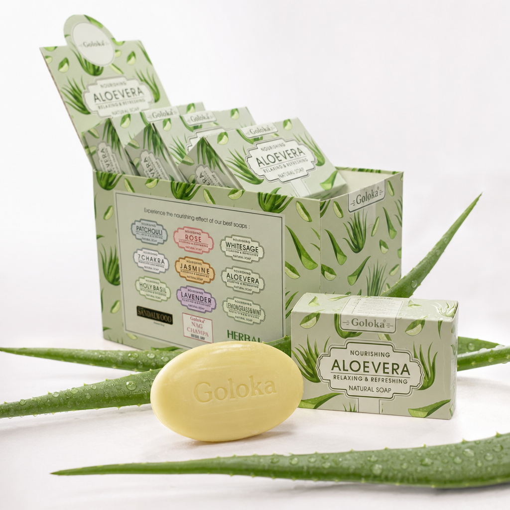 GOLOKA Aloe Vera Bath Soap, 75g Each – Refreshing Fragrance Soap for Daily Bathing & Cleansing, Pack of 3